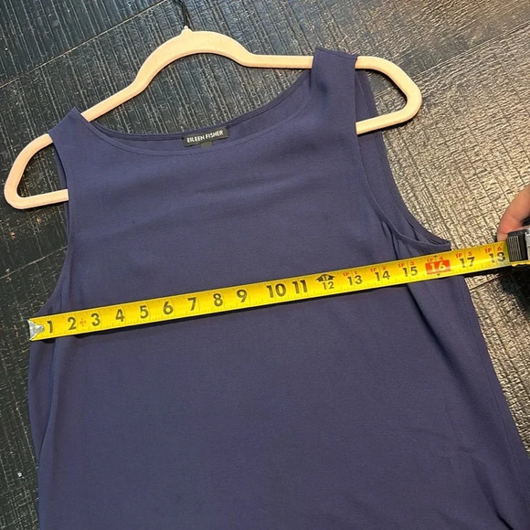 Eileen Fisher 100% Silk Georgette Crepe Ballet Neck Long Tank Tunic navy blue XS - Picture 6 of 8